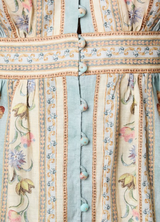 Zimmermann Roselight maxi jurk van linnen met print - detail 5 blauwgrijs