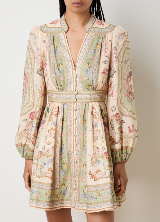 Zimmermann Roselight mini jurk van linnen met print