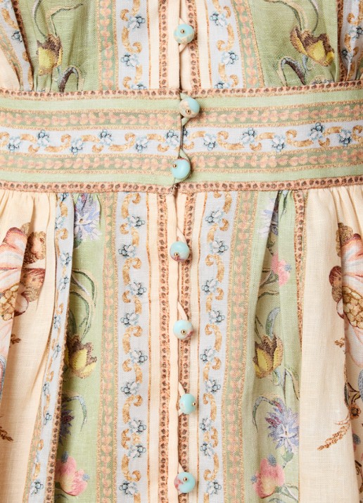 Zimmermann Roselight mini jurk van linnen met print - detail 5 ivoor