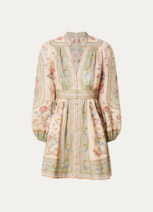 Zimmermann Roselight mini jurk van linnen met print - voorkant 2 ivoor