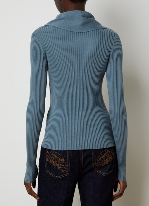Zimmermann Valiant ribgebreide trui van wol met sjaalkraag - achterkant blauw