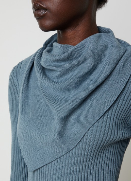 Zimmermann Valiant ribgebreide trui van wol met sjaalkraag - detail 3 blauw