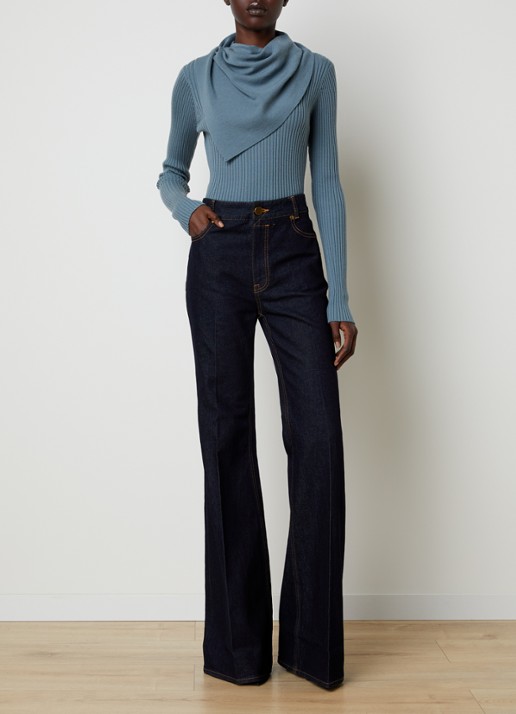 Zimmermann Valiant ribgebreide trui van wol met sjaalkraag - voorkant 5 blauw
