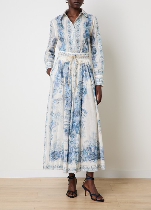Zimmermann Wanderlust blouse met print - voorkant 3 staalblauw