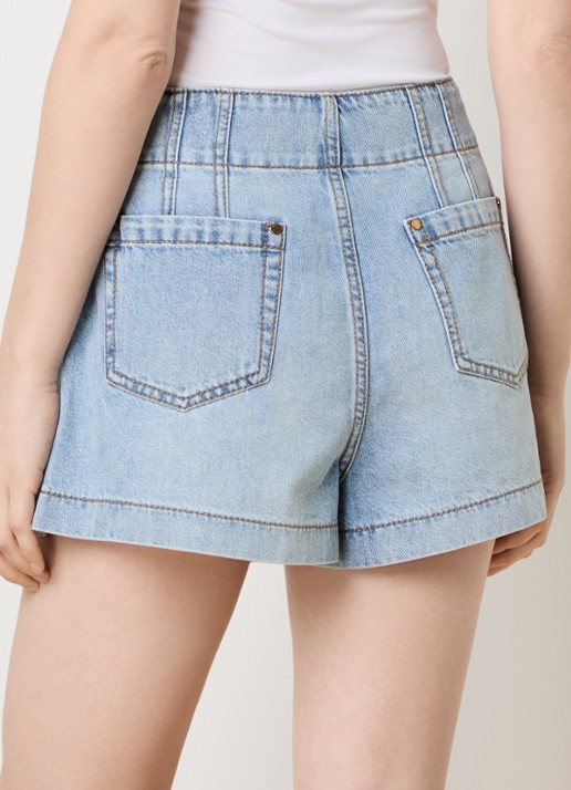Zimmermann Wanderlust high waist loose fit korte broek van denim - achterkant 5 indigo
