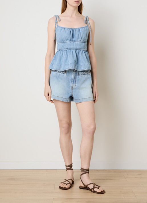 Zimmermann Wanderlust high waist loose fit korte broek van denim - voorkant 2 indigo