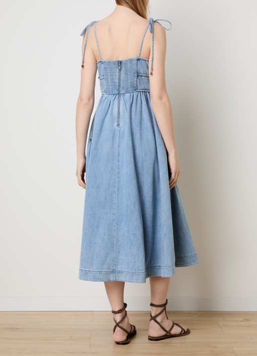 Zimmermann Wanderlust midi jurk van denim met steekzakken - achterkant 3 blauwgrijs