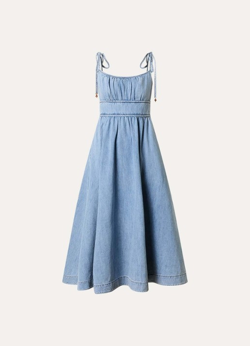Zimmermann Wanderlust midi jurk van denim met steekzakken - voorkant 4 blauwgrijs