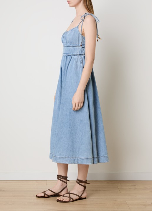 Zimmermann Wanderlust midi jurk van denim met steekzakken - voorkant 5 blauwgrijs