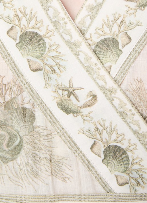 Zimmermann Wanderlust midi tuniekjurk met print en strikceintuur - detail 3 creme