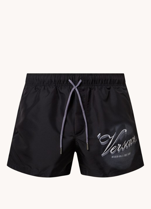 Zwemshorts met logoprint - voorkant 3 zwart