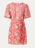 Celina mini jurk met ceintuur en bloemenprint - Koraal