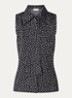 Saran blouse met stippenprint en strikkraag - Zwart