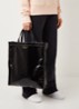 Shopper met leren details en metallic finish - Zwart
