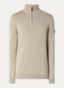 Fijngebreide pullover met halve rits en logo - Beige