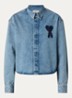 Cropped blouse van denim met logoborduring  - Indigo