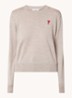Fijngebreide pullover van wol met logo - Donkerbeige