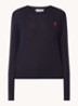 Fijngebreide pullover van wol met logo - Donkerblauw