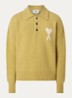 Fijngebreide trui in alpaca wolblend met polokraag en ingebreid logo - Geel