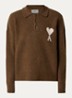 Fijngebreide trui in alpaca wolblend met polokraag en ingebreid logo - Bruin