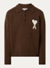 Grofgebreide pullover in wolblend met logo - Bruin