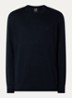 Fijngebreide pullover in zijdeblend met logoborduring - Donkerblauw
