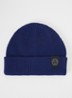 Ribgebreide muts in wolblend met logo - Donkerblauw