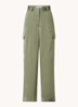 Cary high waist loose fit broek van satijn met klepzakken - Bronsgroen