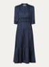 Cleli midi tuniekjurk van satijn met volant - Donkerblauw