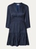 Cyrilia mini tuniekjurk van satijn met smockwerk - Donkerblauw