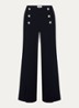 Falcon high waist wide fit pantalon met split en sierknopen - Donkerblauw