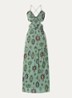 Omelia maxi halterjurk met grafische print - Lindegroen