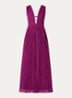 Tania maxi jurk met plissé en V-hals - Fuchsia