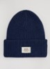 Basalth ribgebreide muts met logo - Donkerblauw