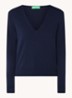 Fijngebreide pullover van scheerwol met V-hals - Donkerblauw