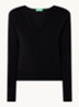 Fijngebreide pullover van scheerwol met V-hals - Zwart