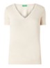 T-shirt van katoen met V-hals - Creme