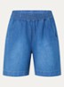 Evy mid waist straight fit korte broek in linnenblend - Kobaltblauw