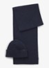 Ribgebreide muts en sjaal 180 x 30 cm met logo - Donkerblauw