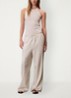 Mid waist wide fit pantalon in linnenblend - Beige