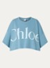 Oversized cropped T-shirt met logoprint - Staalblauw