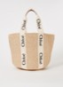 Woody Large shopper van gerecycled raffia met kalfsleren details - Zand