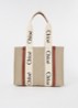 Woody Medium shopper van canvas met kalfsleren details - Kastanjebruin