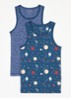 Singlet met print in 2-pack - Donkerblauw