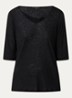 T-shirt in linnenblend met V-hals - Zwart