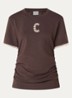 Asymmetrisch T-shirt met borduring en plooidetail - Hazelnootbruin