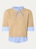 Fijngebreide trui van wol met blouse-inzet - Beige