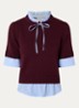Fijngebreide trui van wol met blouse-inzet - Aubergine