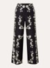 Paulafleur high waist wide fit pantalon in linnenblend met bloemenprint - Zwart