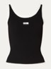 Ribgebreide tanktop met logoborduring - Zwart